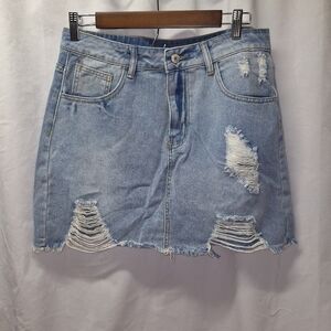 Shein distressed raw hem jean skirt